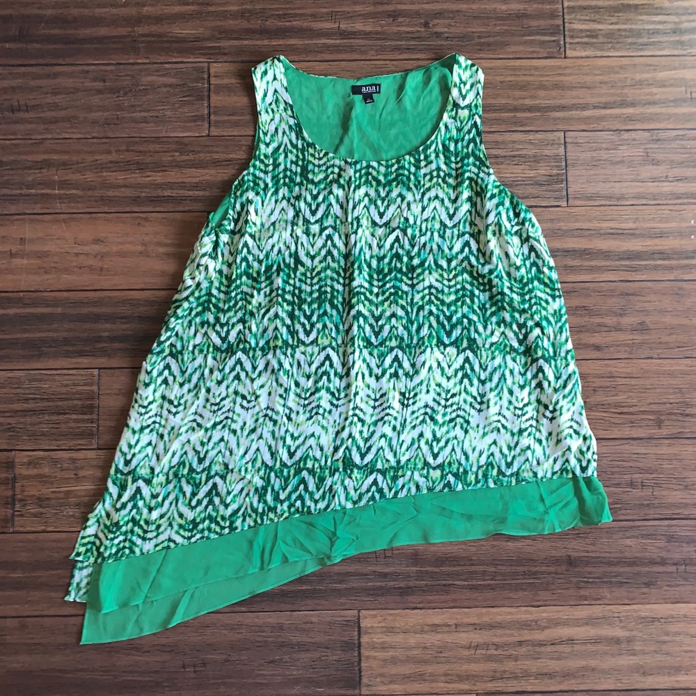 A.n.a Green Print Layered Blouse Tank Top